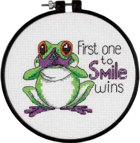 Dimensions Cross Stitch Kit - First One to Smile, Frog - Beginners, Learn a Craft