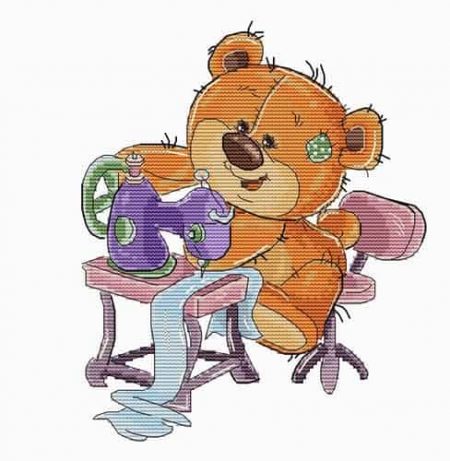 Luca S Cross Stitch Kit - Sewing Machine Teddy Bear B1179
