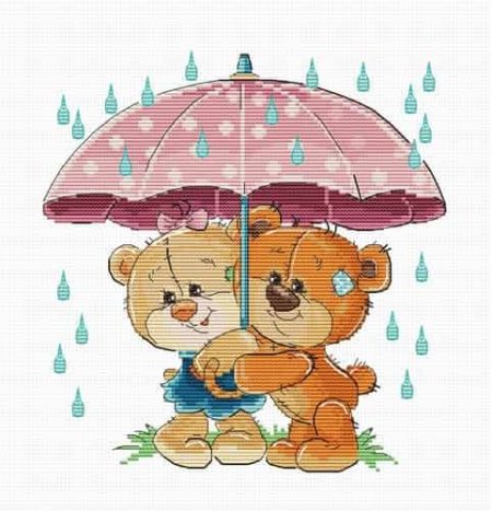 Luca S Cross Stitch Kit - Under Umbrella Bears B1178