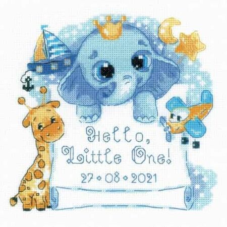 Riolis Cross Stitch Kit - Baby Boy Elephant Sampler, Birth