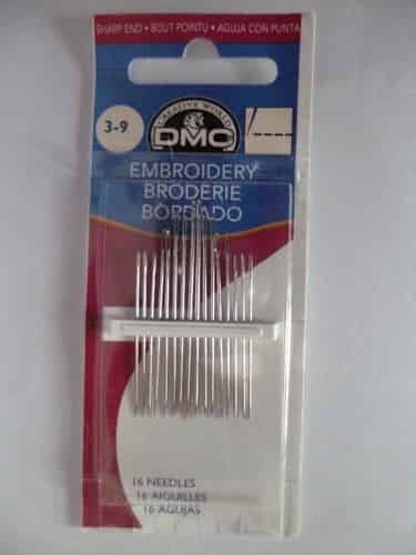 DMC Embroidery Needles Sizes 3-9 Pack of 16