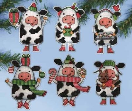 Design Works Cross Stitch Kit  Christmas Tree Ornaments - Cows