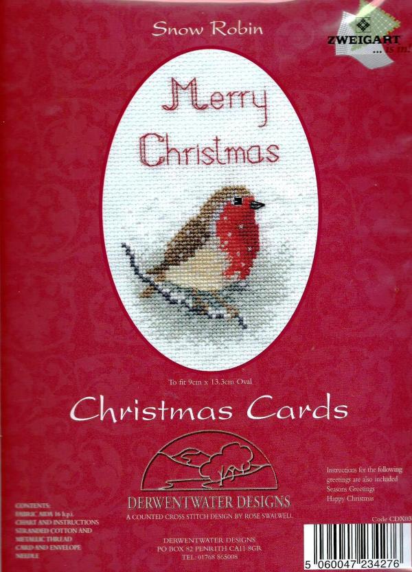 Derwentwater Designs Cross Stitch Kit - Christmas Card, Snow Robin