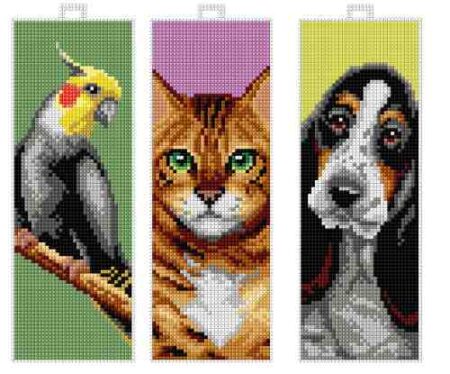 Orchidea Cross Stitch Kit - 3 Bookmark - Bird, Cat, Dog