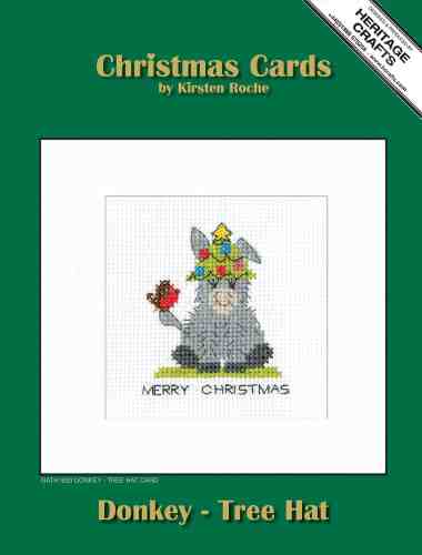 Heritage Crafts Cross Stitch Kit - Donkey Christmas Card - Tree Hat
