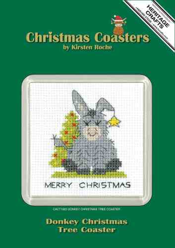 Heritage Crafts Cross Stitch Kit - Donkey - Christmas Tree Coaster