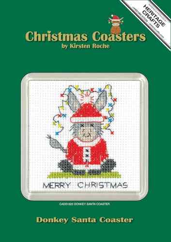 Heritage Crafts Cross Stitch Kit - Donkey - Santa, Christmas Coaster
