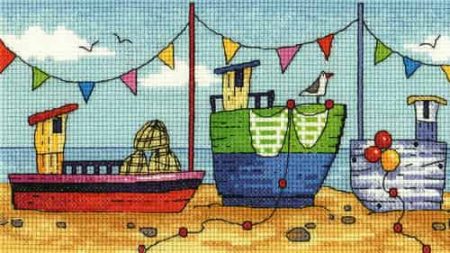 Heritage Crafts Cross Stitch Kit - By The Sea - Boats
