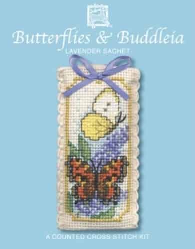 Textile Heritage Cross Stitch Kit - Lavender Sachet - Butterflies and Buddleia