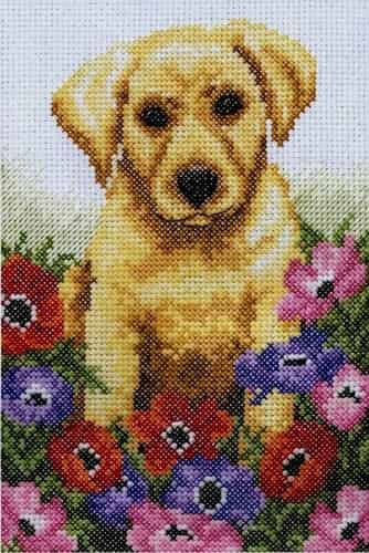 Anchor Cross Stitch Kit - Puppy PCE759, Dog, Flowers