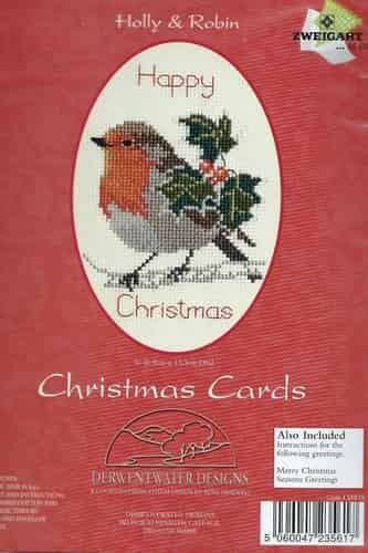 Derwentwater Designs Cross Stitch Kit - Christmas Card, Holly and Robin