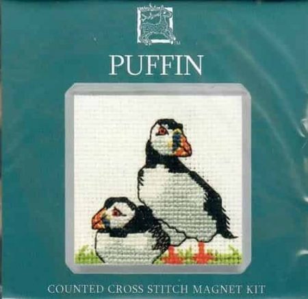 Textile Heritage Cross Stitch Kit - Fridge Magnet - Puffin - Made in Scotland