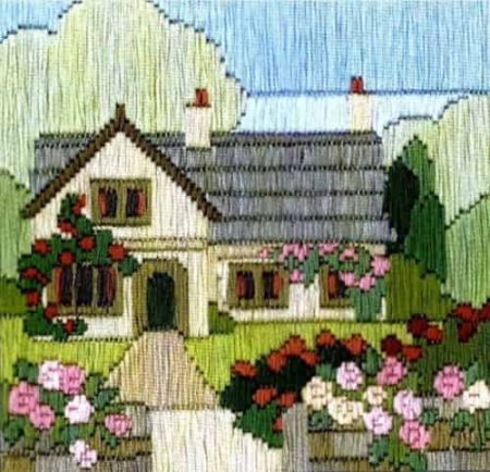 Derwentwater Designs Silken Long Stitch Kit - Rambling Rose Cottage