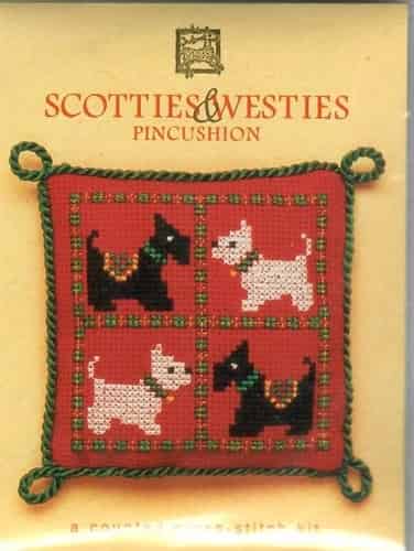 Textile Heritage Cross Stitch Kit - Pincushion - Scotties and Westies - Made in Scotland
