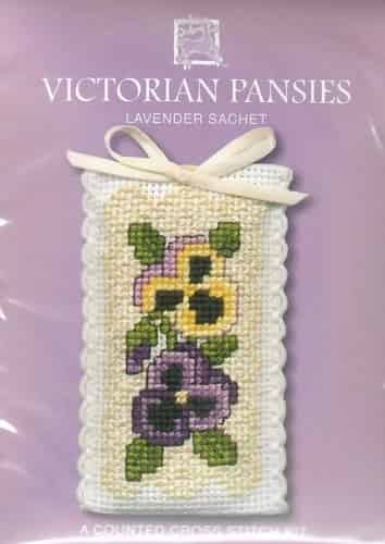 Textile Heritage Cross Stitch Kit - Lavender Sachet - Victorian Pansies