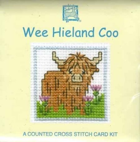 Textile Heritage Cross Stitch Kit - Card - Wee Hieland Coo (Highland Cow) - Made in Scotland